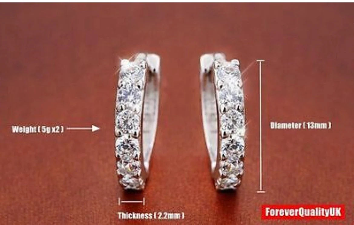 Charm Crystal 925 Sterling Silver Stud Hoop Earrings perfect Christmas gift