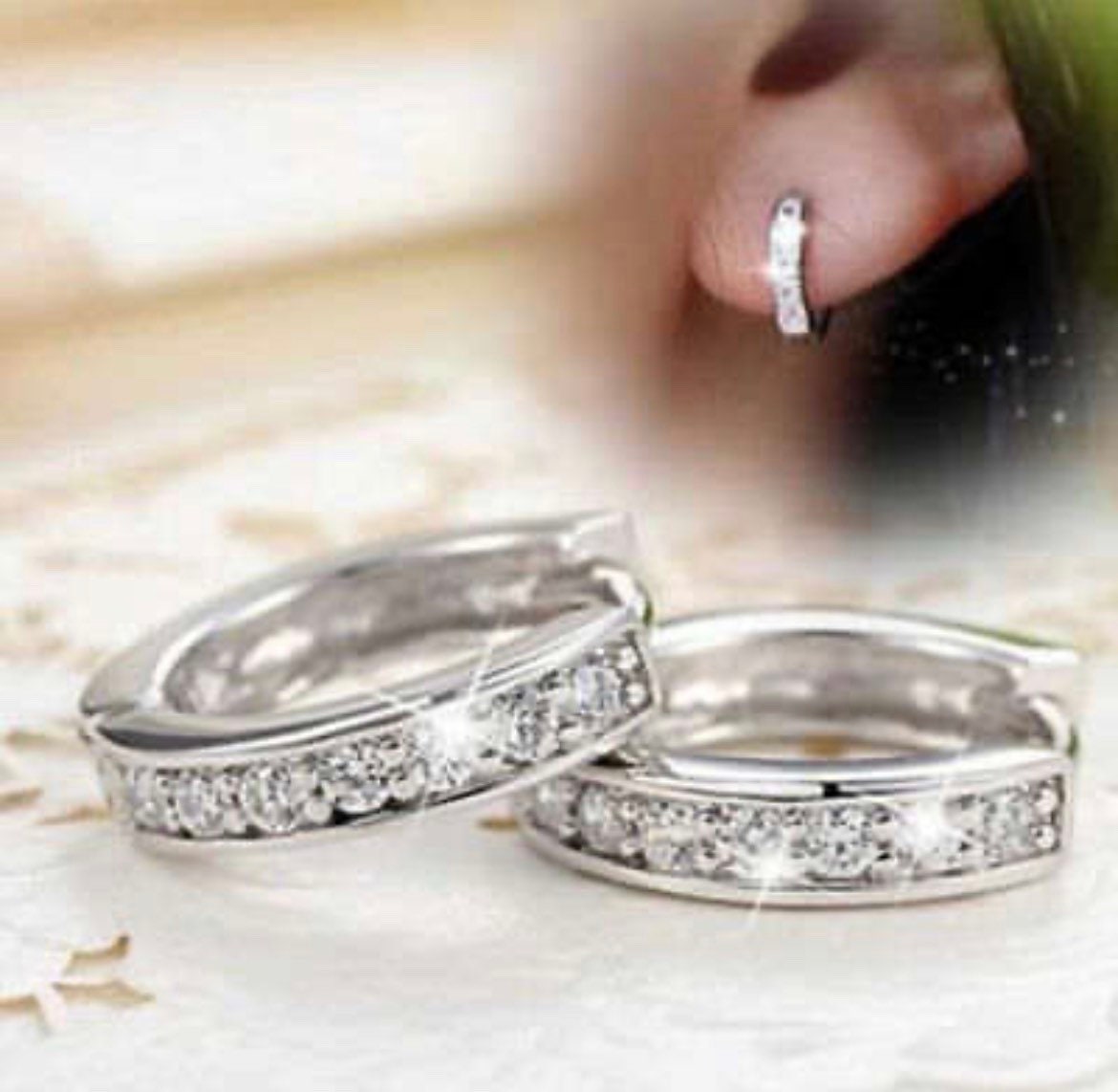 Charm Crystal 925 Sterling Silver Stud Hoop Earrings perfect Christmas gift