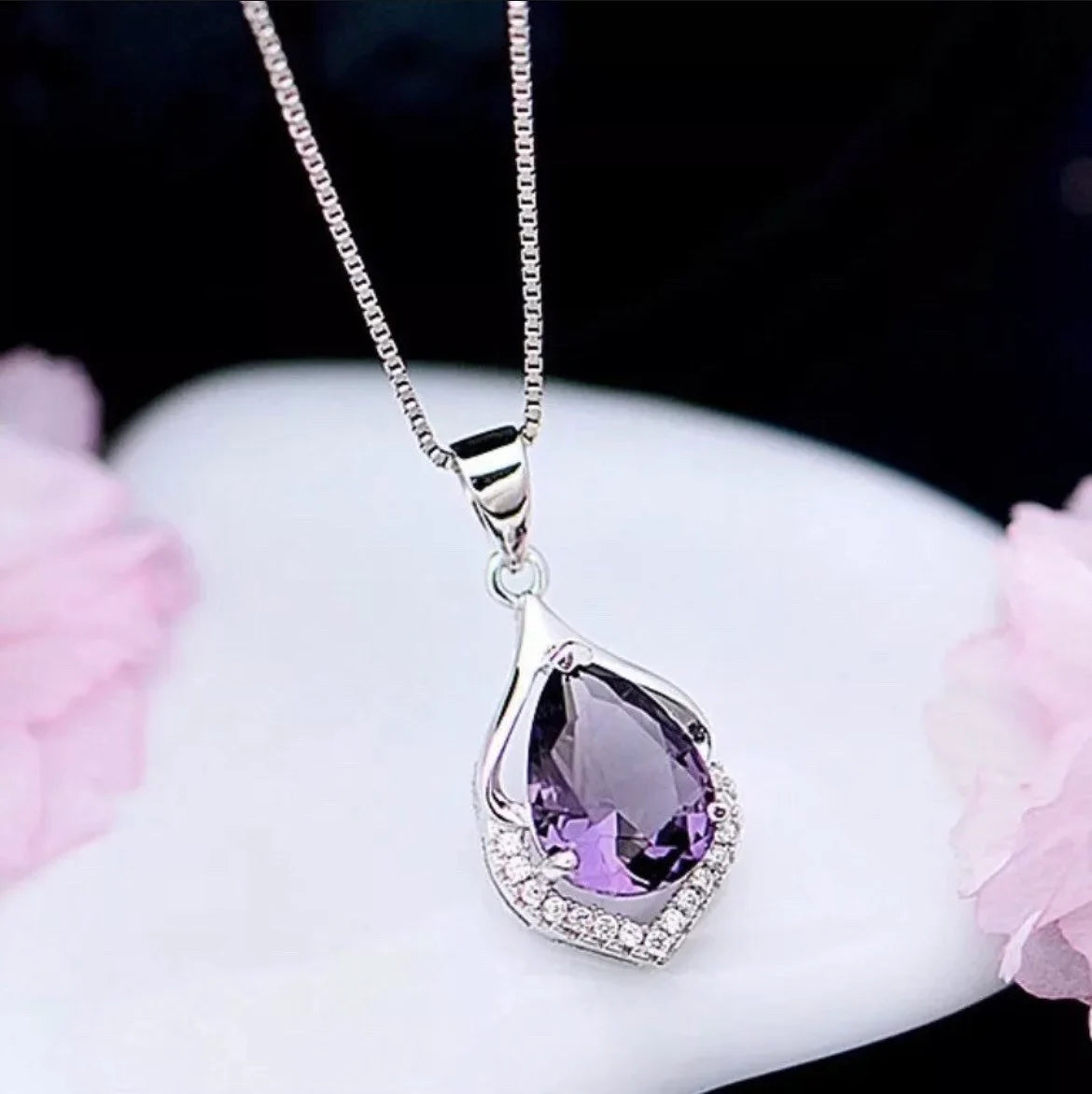 Crystal Amethyst Pendant Chain Necklace 925 Sterling Silver Women’s Jewellery Uk