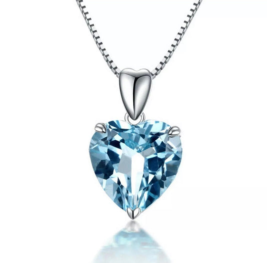 Heart Aqua Ocean Pendant 925 Sterling Silver Chain Necklace Womens Jewellery New