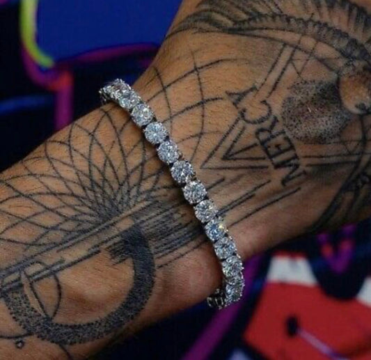 Mens Silver Tennis Set Tennis Chain Tennis Bracelet 5mm Iced Out 24” Chain New