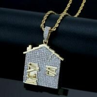 Trap House Pendant Chain Gold Necklace Iced Out Jewellery rapper shiny diamond
