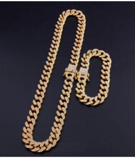 Iced Out Gold Diamond Shiny Chain & Bracelet Choker