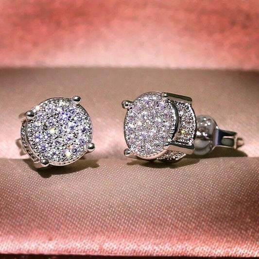 18k white gold filled iced stud earrings made with swarovski crystals wg33
