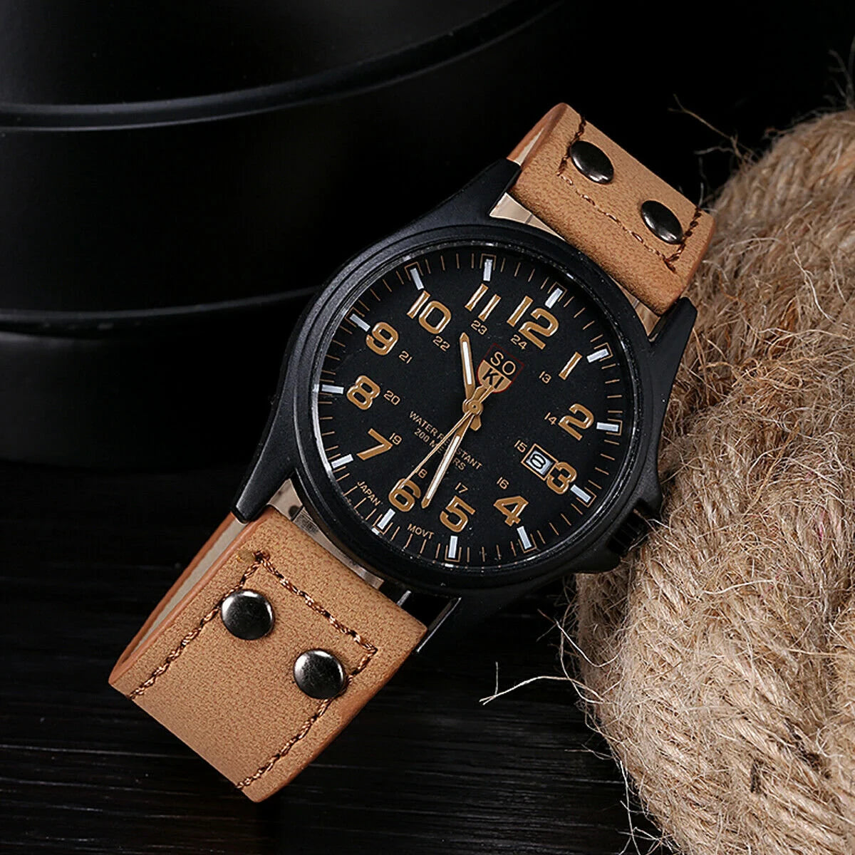 Men’s Military Leather Casual Dress Wrist Watches Date Quartz Analog Army UK