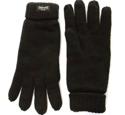 Mens Thinsulate Thermal Fleece Lined Knitted Black Winter Gloves One Size