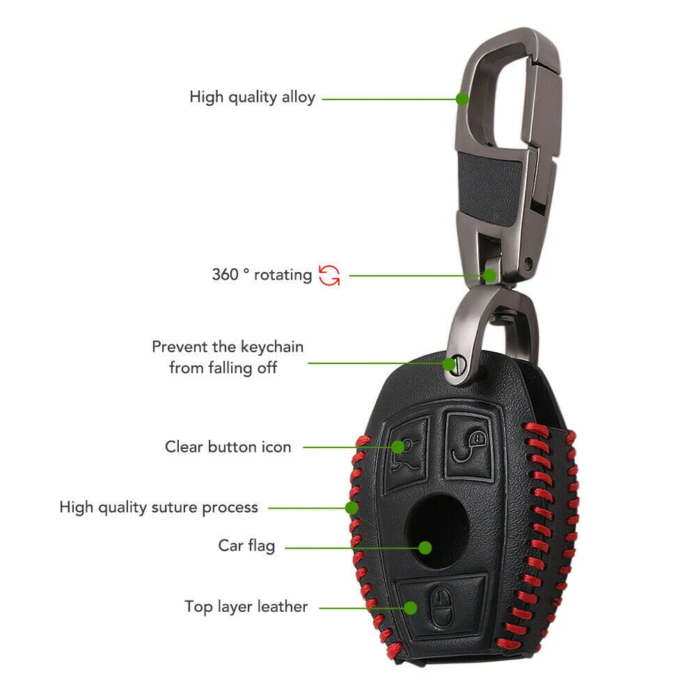 Car Black Leather Remote Key Fob Cover Case For Mercedes Benz AMG W203 W210 W211