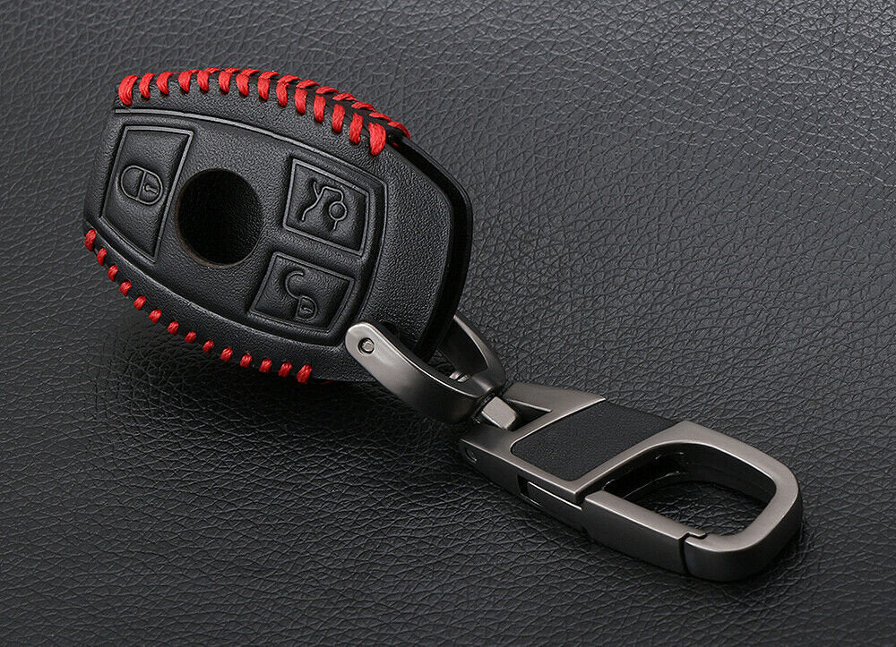 Car Black Leather Remote Key Fob Cover Case For Mercedes Benz AMG W203 W210 W211
