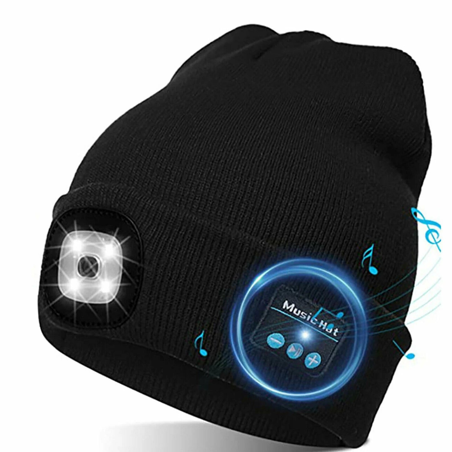 Grey Rechargeable Wireless Bluetooth LED Hat with Music Speakers Light Beanie Warm
