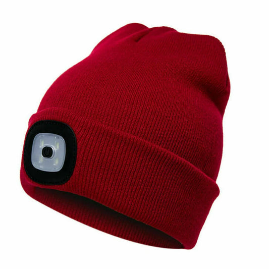 Red Rechargeable Wireless Bluetooth LED Hat with Music Speakers Light Beanie Warm