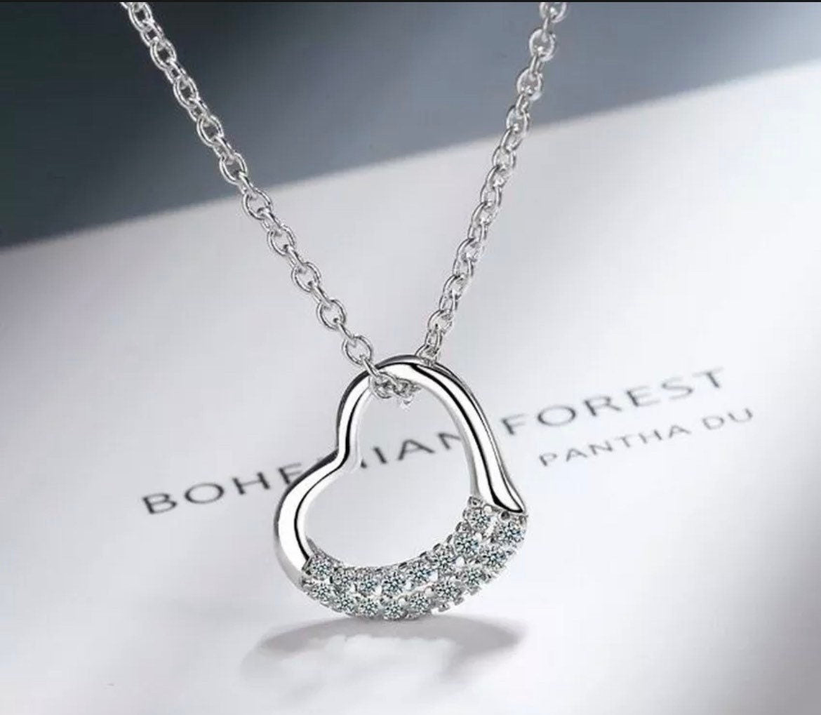 Crystal Heart Pendant 925 Sterling Silver Chain Necklace Womens Jewellery New UK