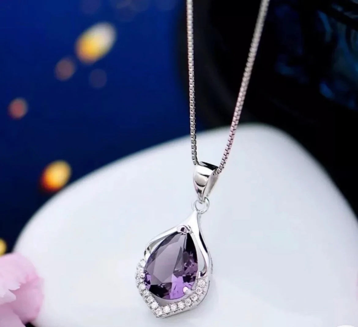 Crystal Amethyst Pendant Chain Necklace 925 Sterling Silver Women’s Jewellery Uk
