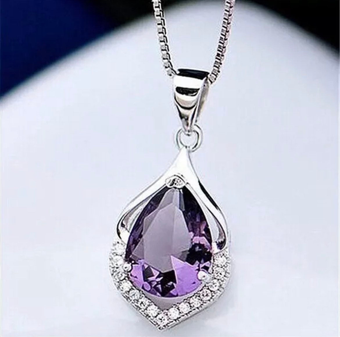 Crystal Amethyst Pendant Chain Necklace 925 Sterling Silver Women’s Jewellery Uk