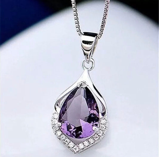 Crystal Amethyst Pendant Chain Necklace 925 Sterling Silver Women’s Jewellery Uk