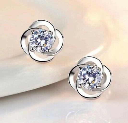 Crystal Swirl Stone Stud Earrings 925 Sterling Silver Women’s Jewellery Gift Uk Christmas gift Birthday gift valentines gift