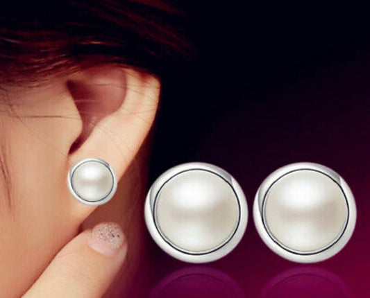Round White Pearl Ear Stud Earrings 925 Sterling Silver Womens Jewellery Gift UK