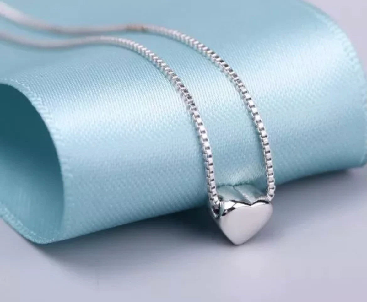 Heart Charm Pendant 925 Sterling Silver Chain Necklace Women Jewellery Gift