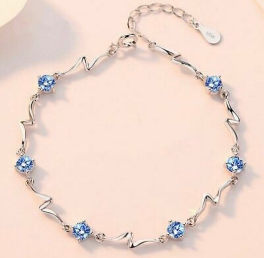 Sterling Silver Crystal Stone Linked Charm crystal Bracelet Women Jewellery Gift UK