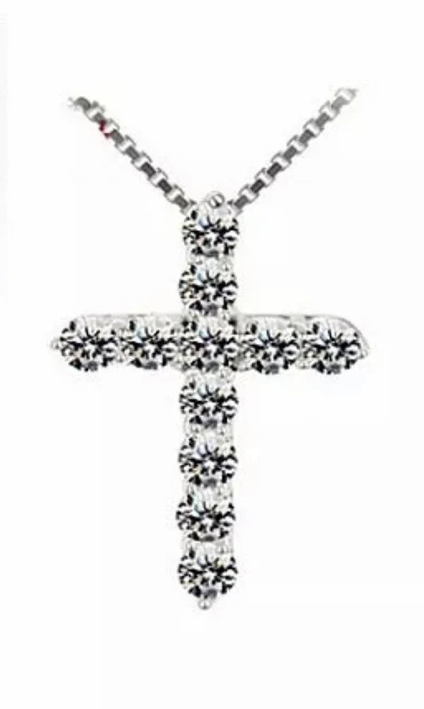 Crystal Cross Pendant Necklace 925 Sterling Silver Chain Womens Jewellery Jesus