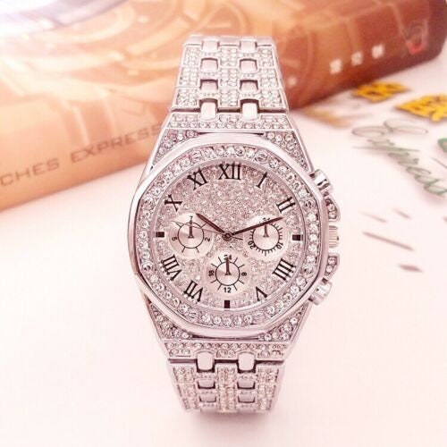 Ladies Watch Woman Fashion Ice - Out Diamond Rhinestone Wrist Bling Watch Quartz