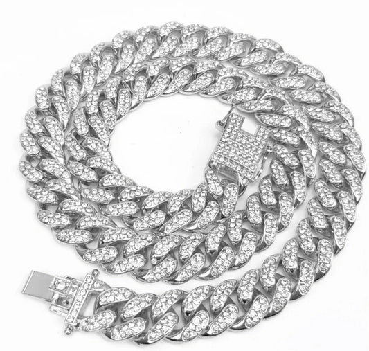 18inch Silver Iced Out Diamond Thick Miami Cuban Link Chain Necklace Hip Hop