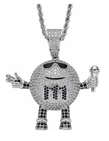 M&M Lab Iced Out Pendant Diamond Silver 14k Chain