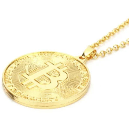Bitcoin Gold Coloured Chain Necklace Pendant