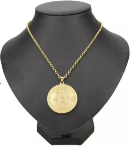 Bitcoin Gold Coloured Chain Necklace Pendant