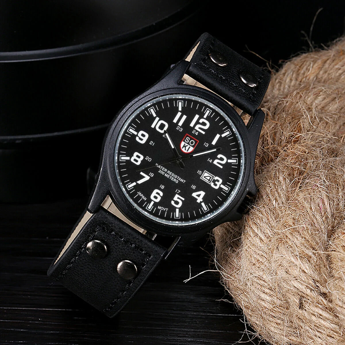 Men’s Military Leather Casual Dress Wrist Watches Date Quartz Analog Army UK