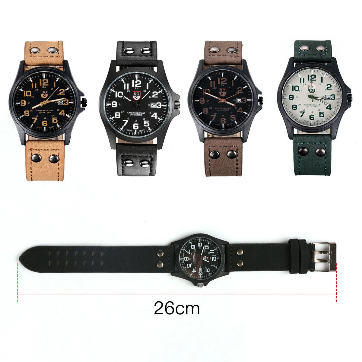 Men’s Military Leather Casual Dress Wrist Watches Date Quartz Analog Army UK