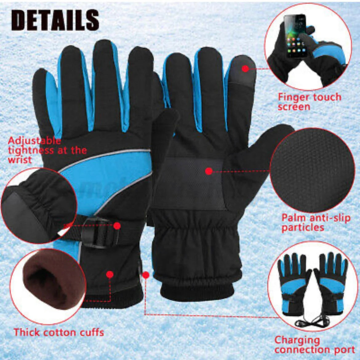 Electric USB Heated Gloves Rechargeable TouchScreen Waterproof Motorcycle Skiing