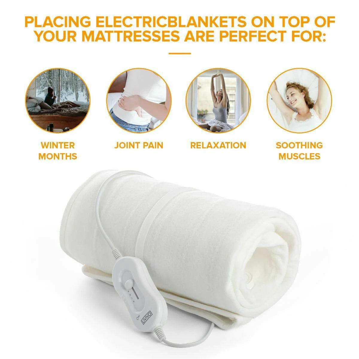 Livivo Super Cosy Electric Blanket Under Heated Fast Heat Single