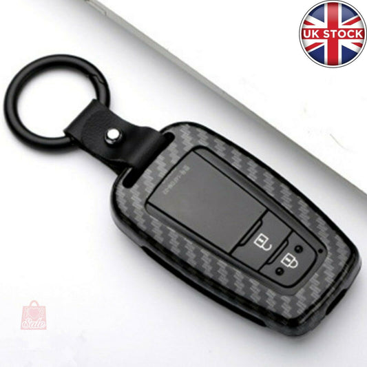 Car Black Remote Metal Key Fob Cover Case Carbon Fibre Print For Toyota CHR C-HR