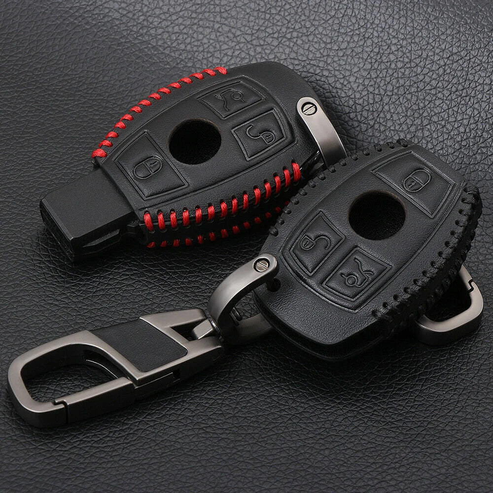 Car Black Leather Remote Key Fob Cover Case For Mercedes Benz AMG W203 W210 W211