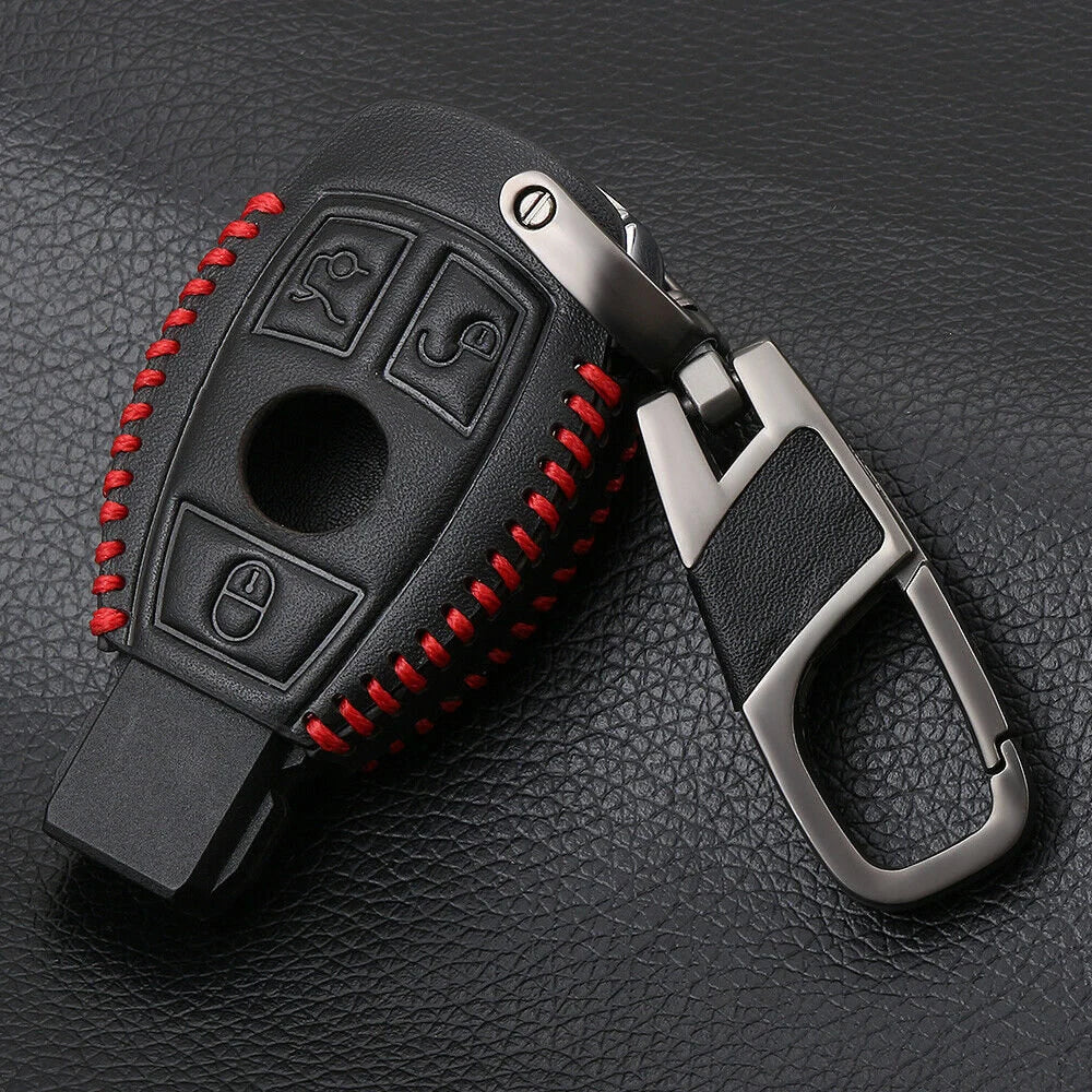 Car Black Leather Remote Key Fob Cover Case For Mercedes Benz AMG W203 W210 W211