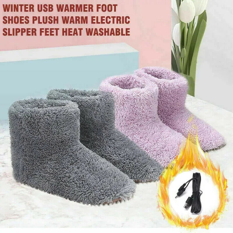 Electric USB Shoe Plush Slippers For Feet Heat Washable Winter Sock Shoes