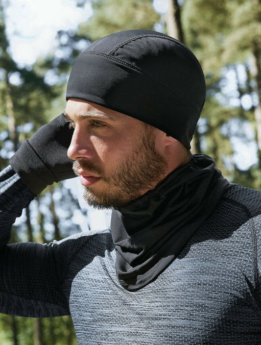 Mens Womens Sports Tech Beanie Softshell Running Cycling Beenie Skull Cap Hat Black