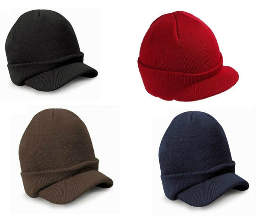 Esco Peaked Army Beanie Hat Warm Wooly Winter Mens/Ladies Cadet Ski Cap