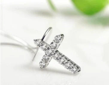 Crystal Cross Pendant Necklace Sterling Silver Chain Jewellery
