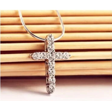 Crystal Cross Pendant Necklace Sterling Silver Chain Jewellery