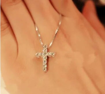 Crystal Cross Pendant Necklace Sterling Silver Chain Jewellery