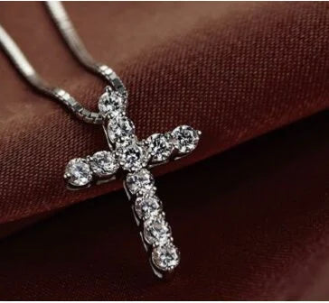 Crystal Cross Pendant Necklace Sterling Silver Chain Jewellery