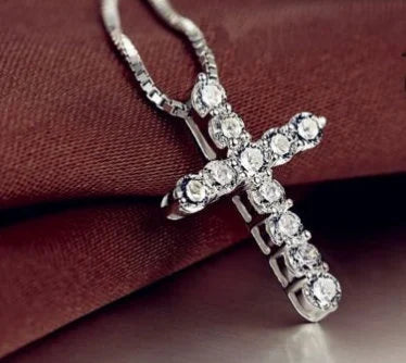 Crystal Cross Pendant Necklace Sterling Silver Chain Jewellery