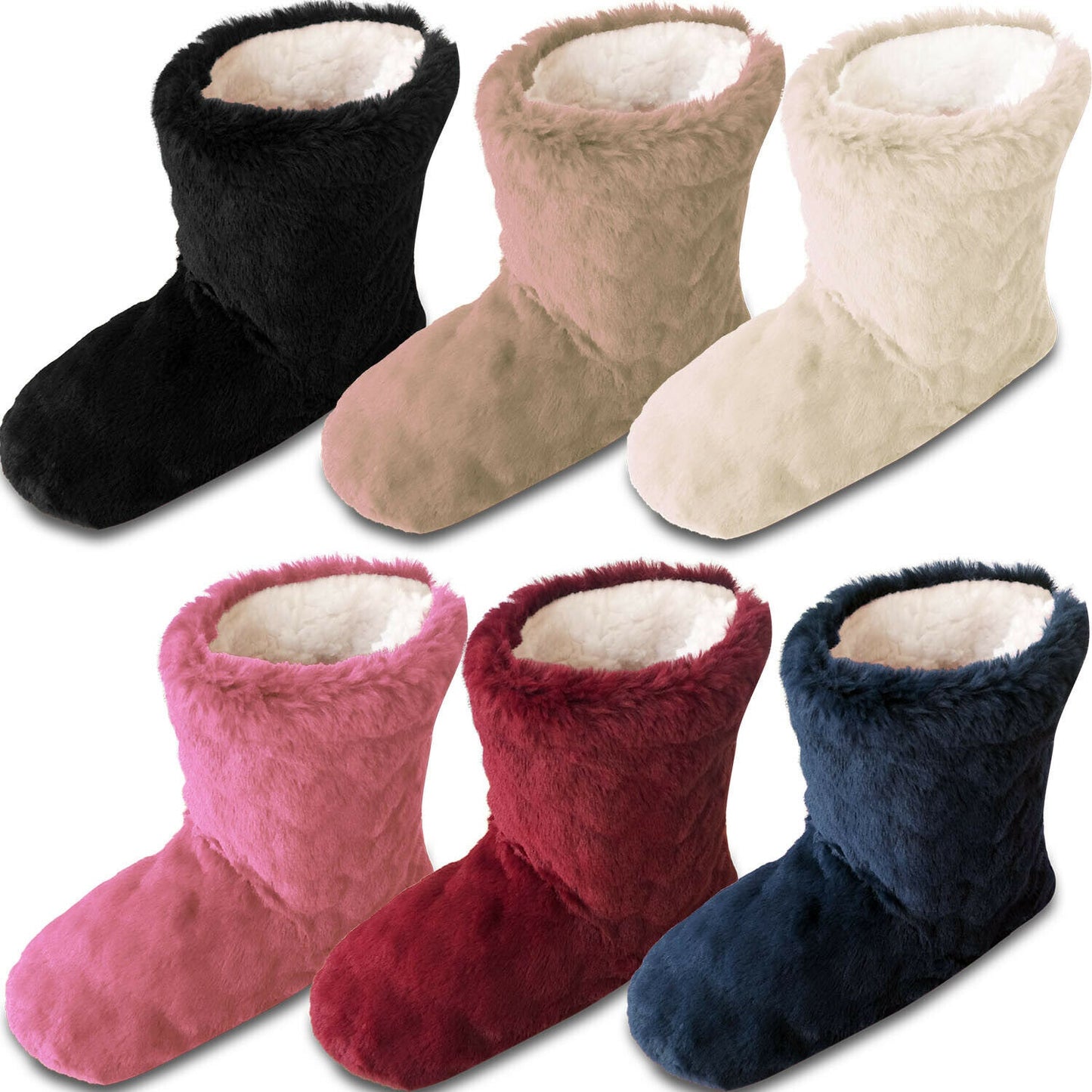 Fluffy Fur Fleece Slipper Boots Warm Cosy Lined House Shoes One Size Fits 4-7 UK
