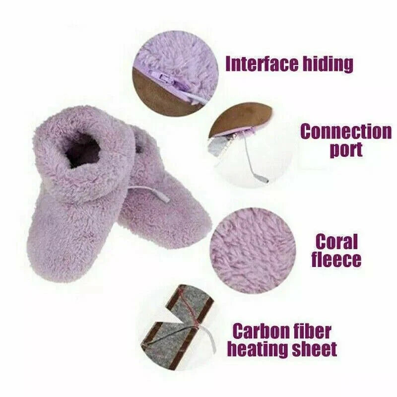 Electric USB Shoe Plush Slippers For Feet Heat Washable Winter Sock Shoes