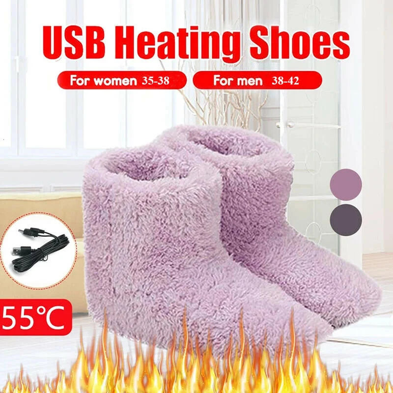 Electric USB Shoe Plush Slippers For Feet Heat Washable Winter Sock Shoes
