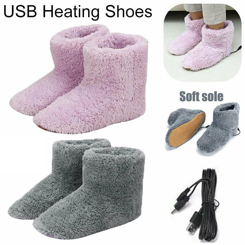 Electric USB Shoe Plush Slippers For Feet Heat Washable Winter Sock Shoes