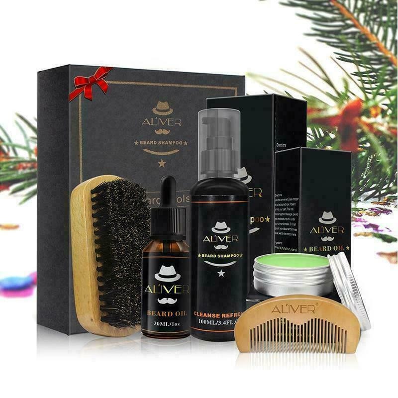 Men Beard Care Shampoo Oil Balm Comb Brush Grooming Shaving Great Gift Kit