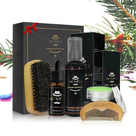Men Beard Care Shampoo Oil Balm Comb Brush Grooming Shaving Great Gift Kit