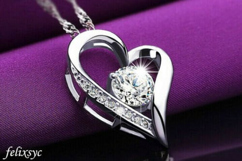 Women's Crystal Heart Pendant Necklace 925 Sterling Silver Chain